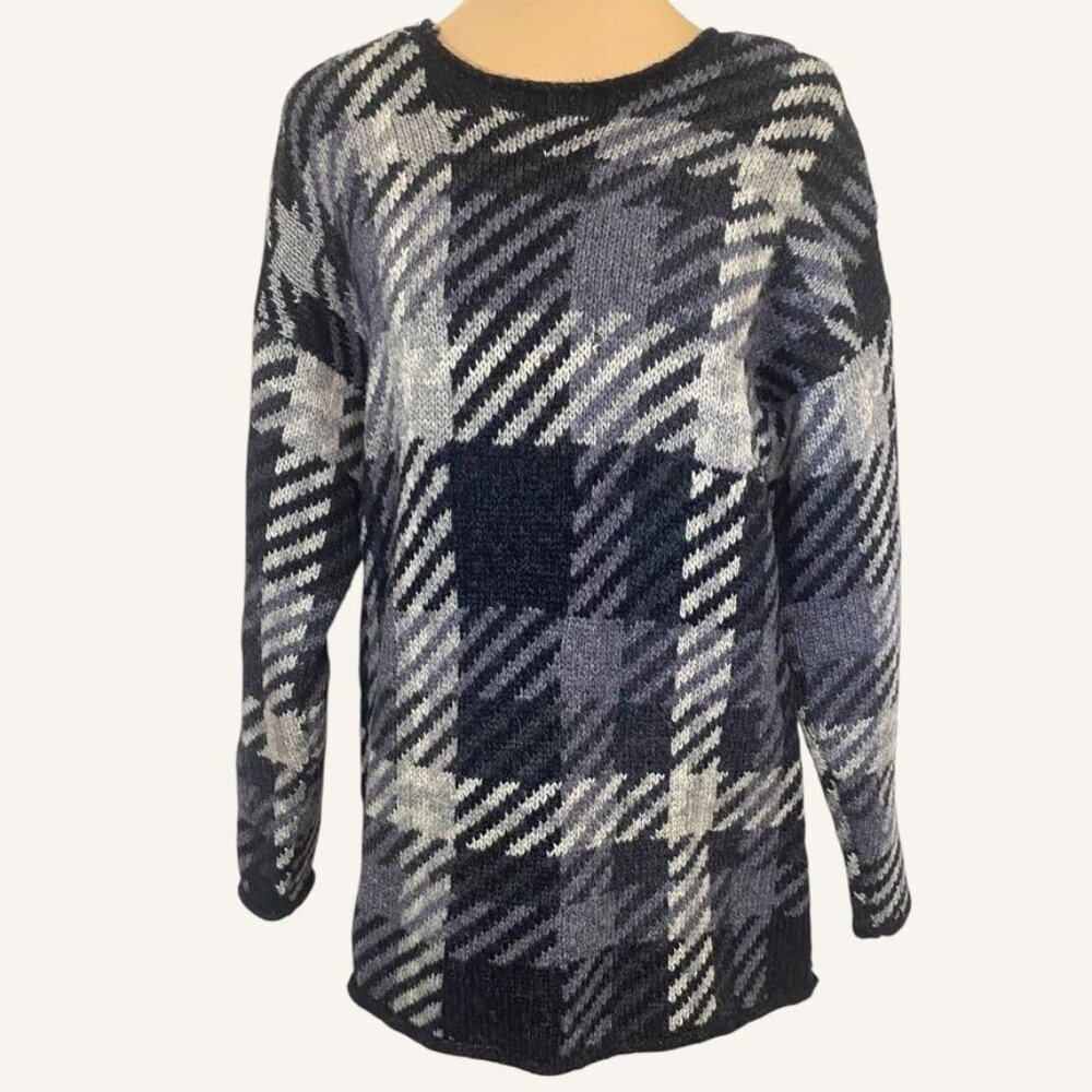 Vintage 80s Wool Houndstooth Crewneck Sweater Northern Isles Gray White EUC Knit